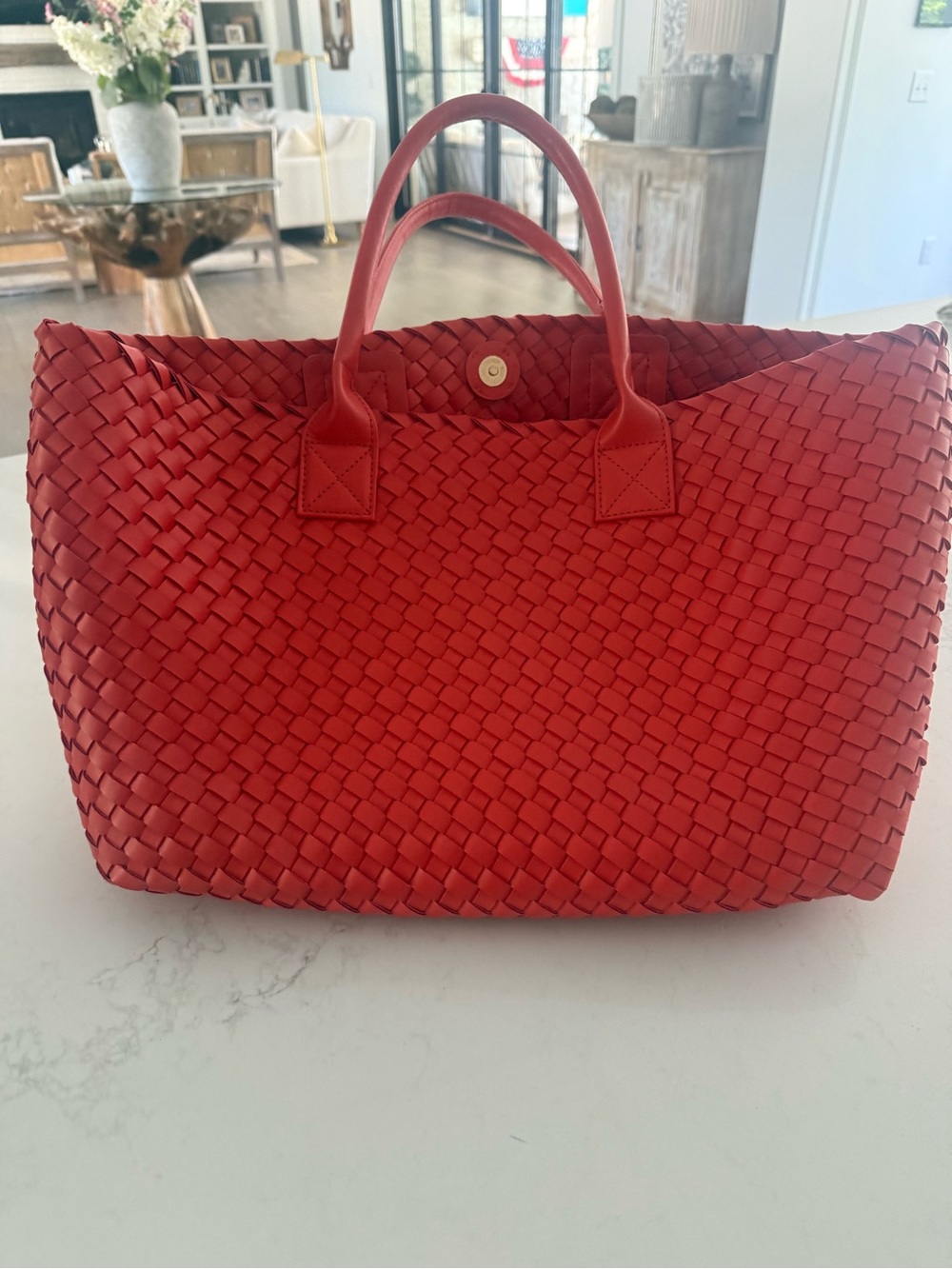 Red Woven Tote Bag - Women's Handbag
